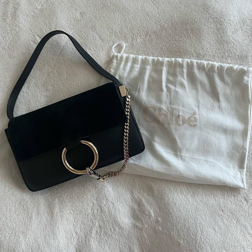 Chloe Faye Small Suede and Calfskin Black Crossbody Bag